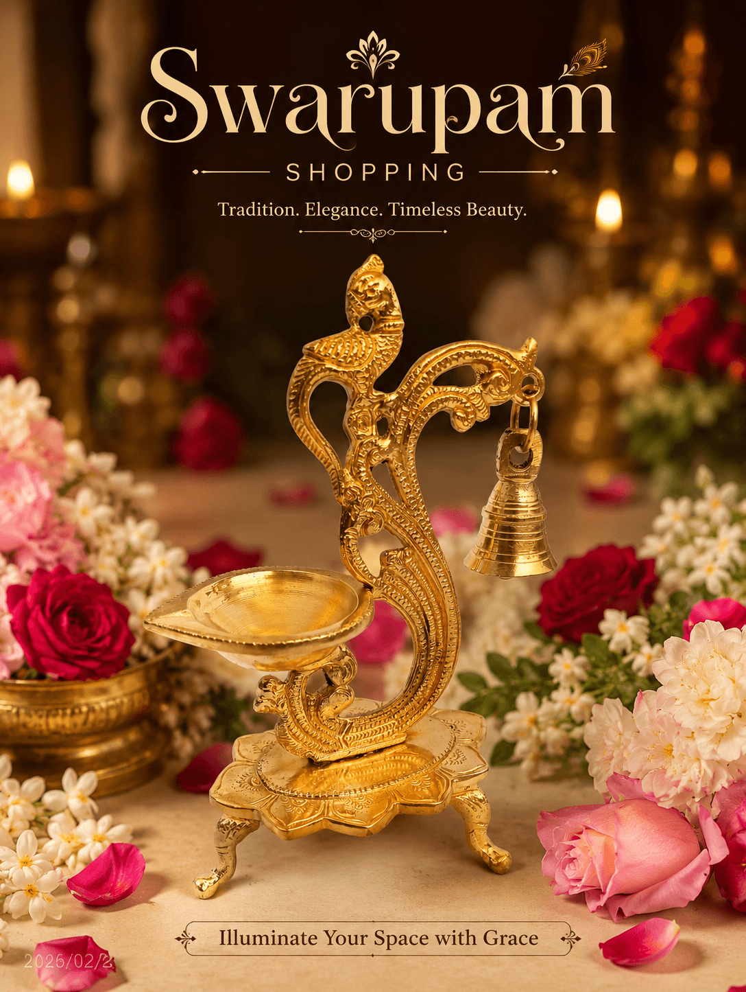পিতলের বড় ময়ূর প্রদীপ - Image 1